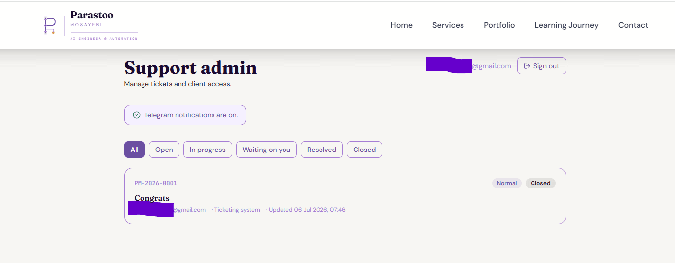 Client Support Portal — A ticketing system with an automated notification pipeline